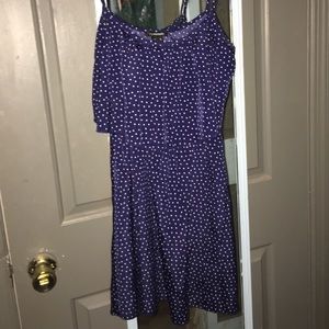 silky blue and white polka dot dress