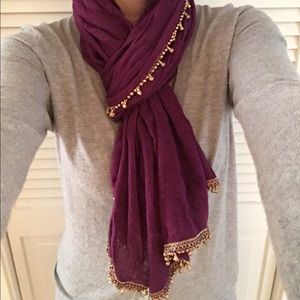 Purple Lucky Brand Viscose Scarf W/ Gold Trim