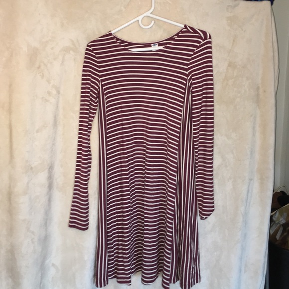 Maroon Striped long sleeve dress