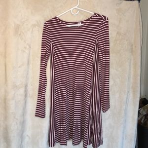Maroon Striped long sleeve dress