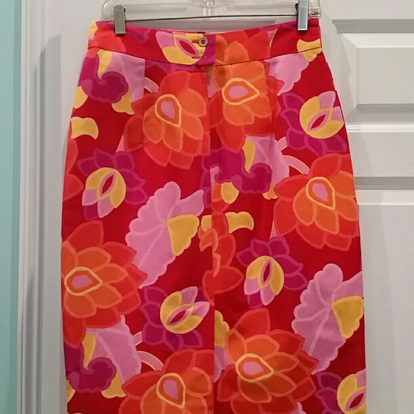 VINTAGE 80'S MONDI ABSTRACT TROPICAL FLORAL PENCIL SKIRT - Picture 3 of 4