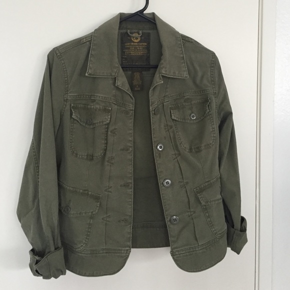 Khaki green front button jacket. Rarely worn.