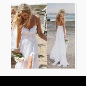 Formal Long Beautiful white chiffon and lace Dress
