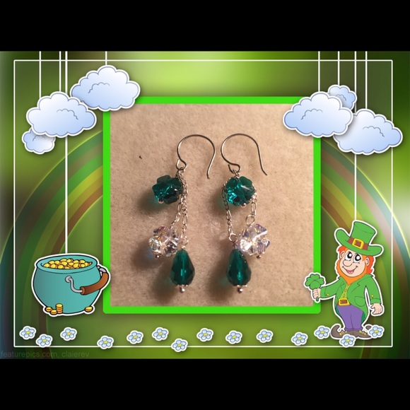 Hand Crafted 4 lead Clover Swarovski earrings
