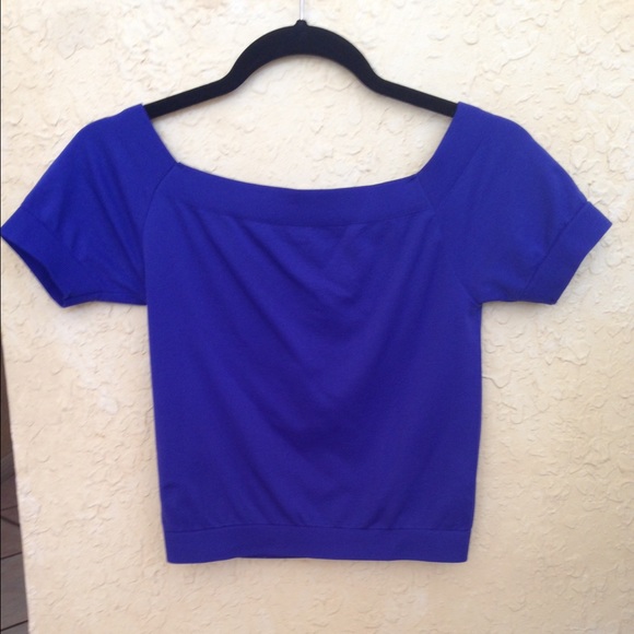 Blue crop top, off the shoulder