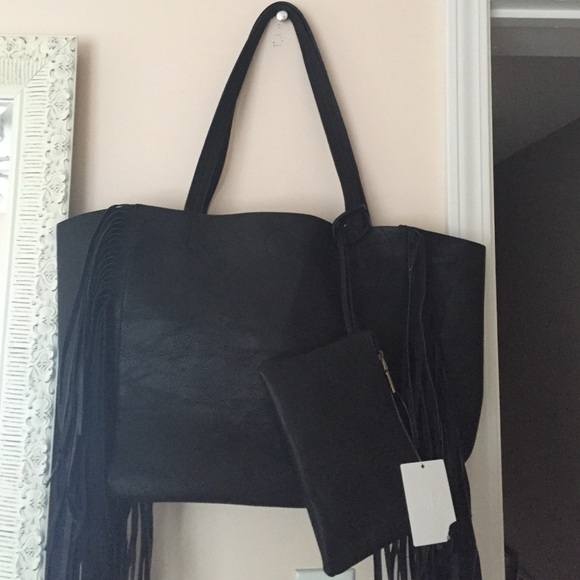 Black Fringe Tote Bag