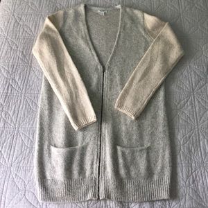 Old Navy long cream grey zip cardigan sweater WL.