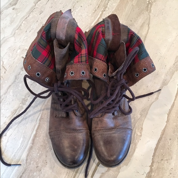 Steve Madden Brown Leather Combat Boots Size 8.5