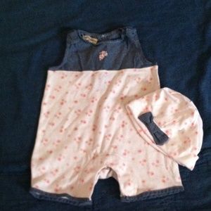 ✨SOLD✨ Denim and floral romper with matching hat