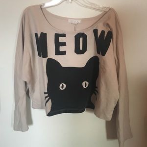 Loose fitting "meow" crop top
