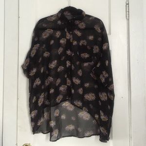 O'neil purple daisy sheer button up blouse