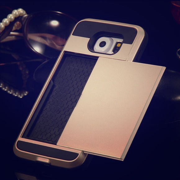 Gold Samsung Galaxy case with credit card slot.