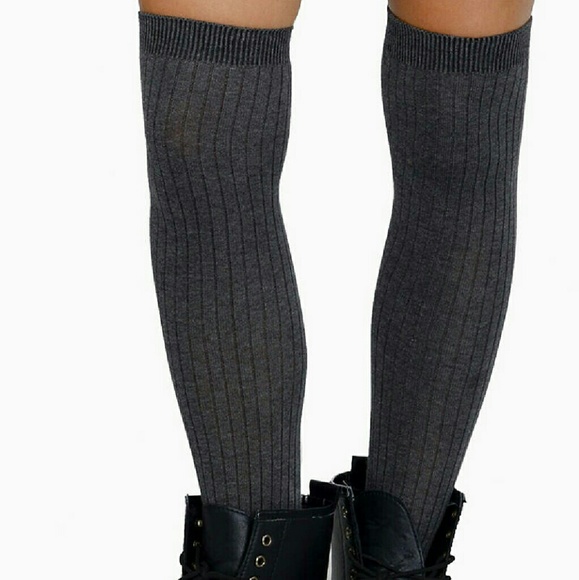 Grey Ribbed Thigh High Socks - Picture 2 of 4