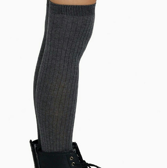 Grey Ribbed Thigh High Socks - Picture 4 of 4