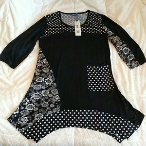 Black whimsical pattern tunic NWT