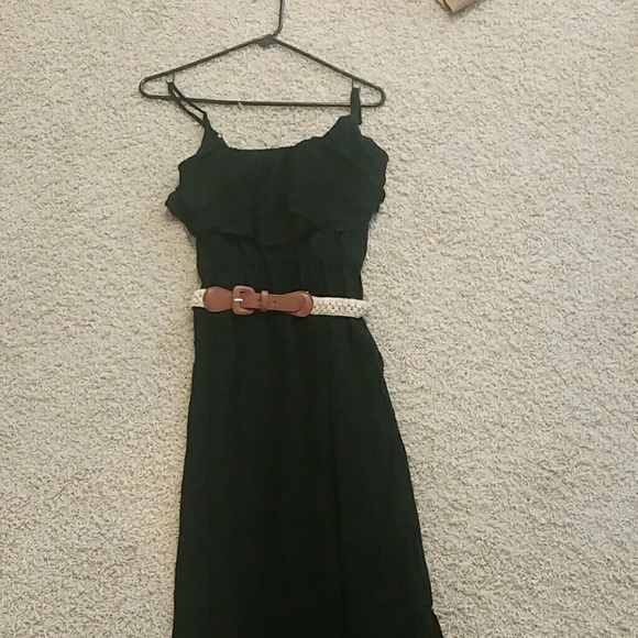 Long black dress with belt