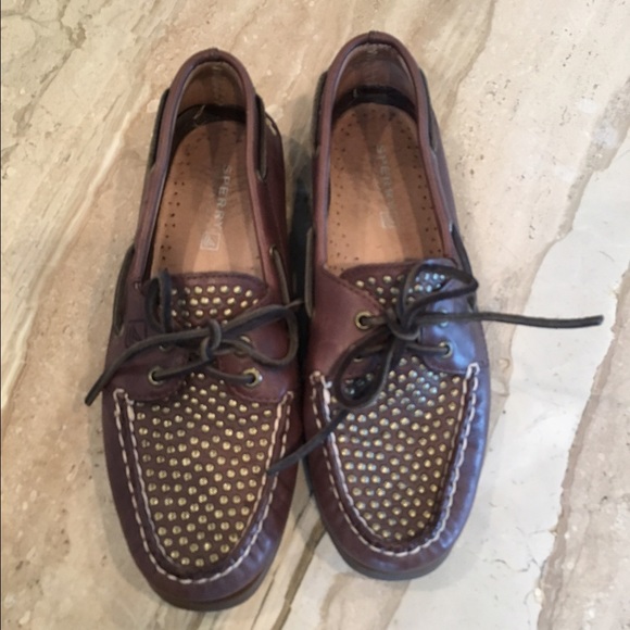 Brown Leather Rock Stud Sperry Topsiders Size 8