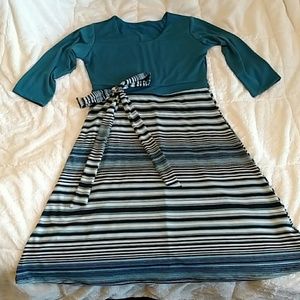 Teal striped fit & flare dress NWOT