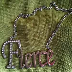 Silver "FIERCE " Necklace...Bling Statement Piece