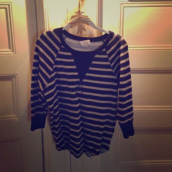 Three quarter sleeved striped sweater