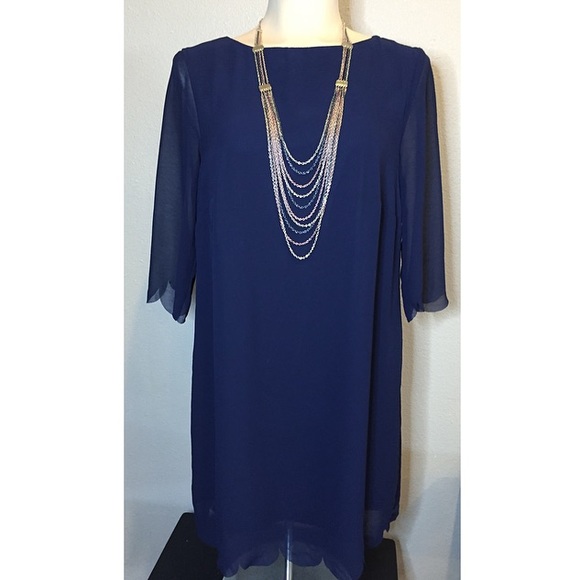 Navy Scalloped Shift Dress & Necklace