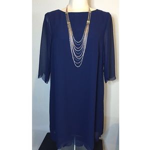 Navy Scalloped Shift Dress & Necklace