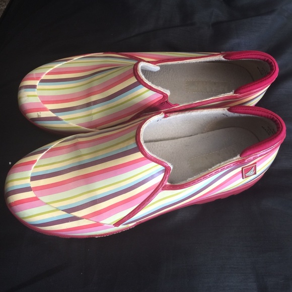 Striped Sperry Rain Boots - 8