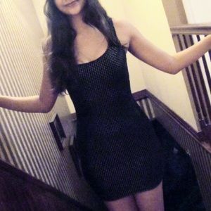 Black, Gold-Studded Bodycon Dress