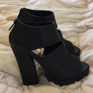 Black Leather Cut-Out Booties