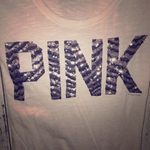 VS PINK White Zebra Sequin Tee 💎🎀💎🎀