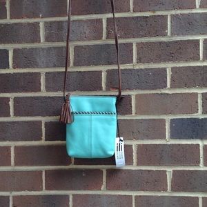 ili new york leather crossbody bag teal NWT