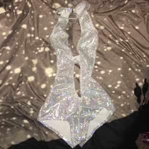 Iheartraves Stellar Disco Body Suit- Silver