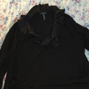 Lauren Ralph Lauren black top with back satin trim