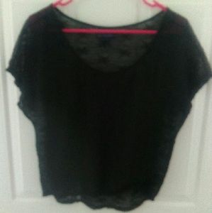 Black laced short sleeve shirt (see-through)