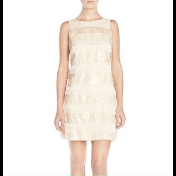 ELIZA J Sequin and Fringe Blush Dress
