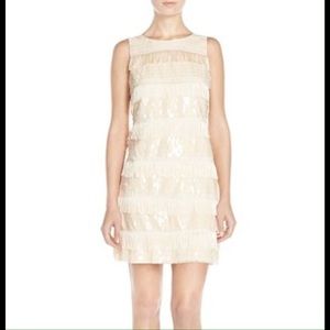 ELIZA J Sequin and Fringe Blush Dress