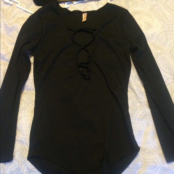 Black ribbed lace up bodysuit