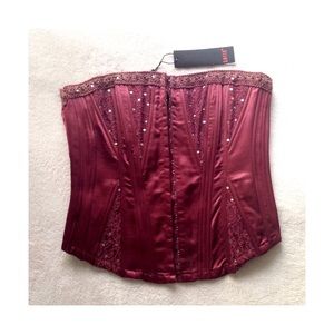 NWT! LOVIE Burgundy Embroidered Satiny Corset Top
