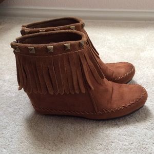 Wedged Studded Moccasin Ankle Booties