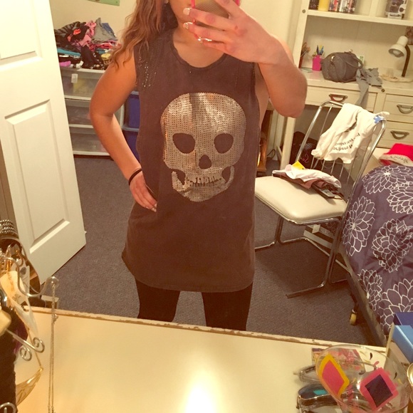 Mustard Seed Tops - 💀🔸dark grey skull tunic🔸💀