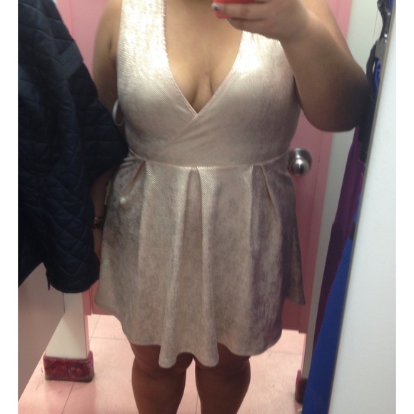 Deep V champagne dress