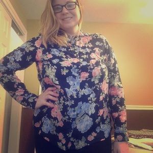 Navy floral button up