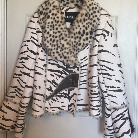 Animal print faux fur coat