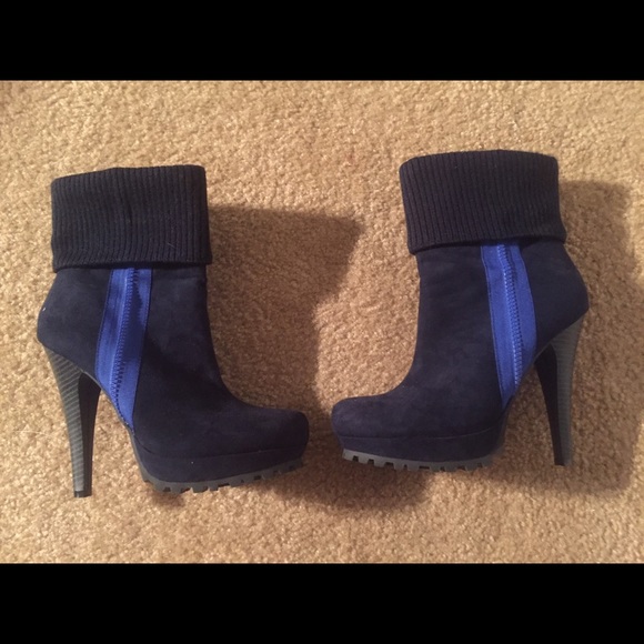 Blue and navy high heel boot