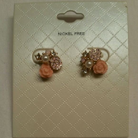 Peach rose earrings