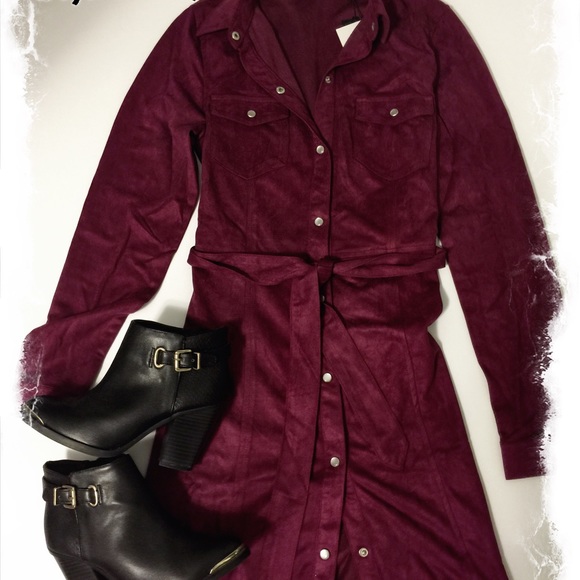 Boohoo Savannah Suedette Shirt / Dress - Berry