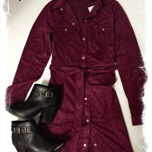 Boohoo Savannah Suedette Shirt / Dress - Berry