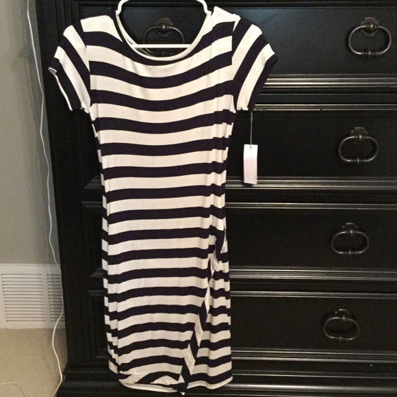 White/navy striped dress