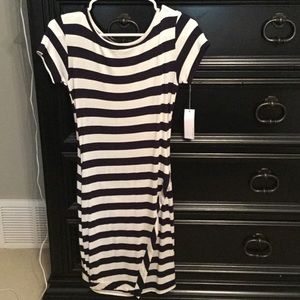 White/navy striped dress