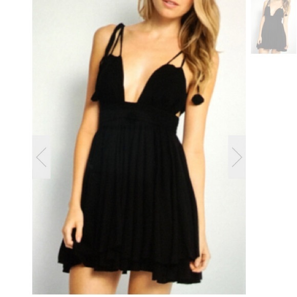 Deep V Backless Dress in Black